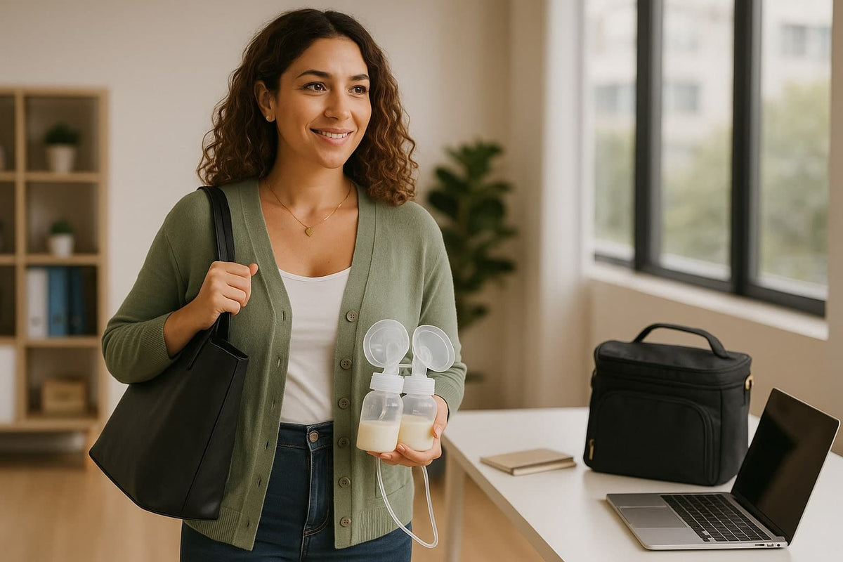 Working mom taking pumping supplies to work - AI generated image