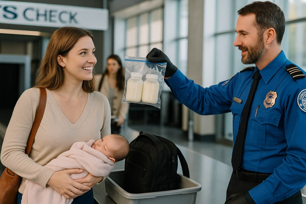 Breastfeeding Woman going through TSA with Breast Milk - AI Generated Image