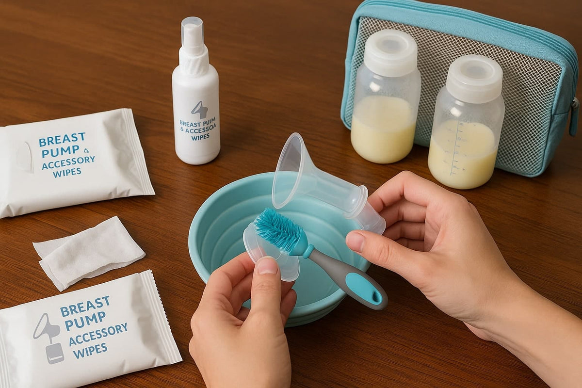 Cleaning breast pump parts on the go