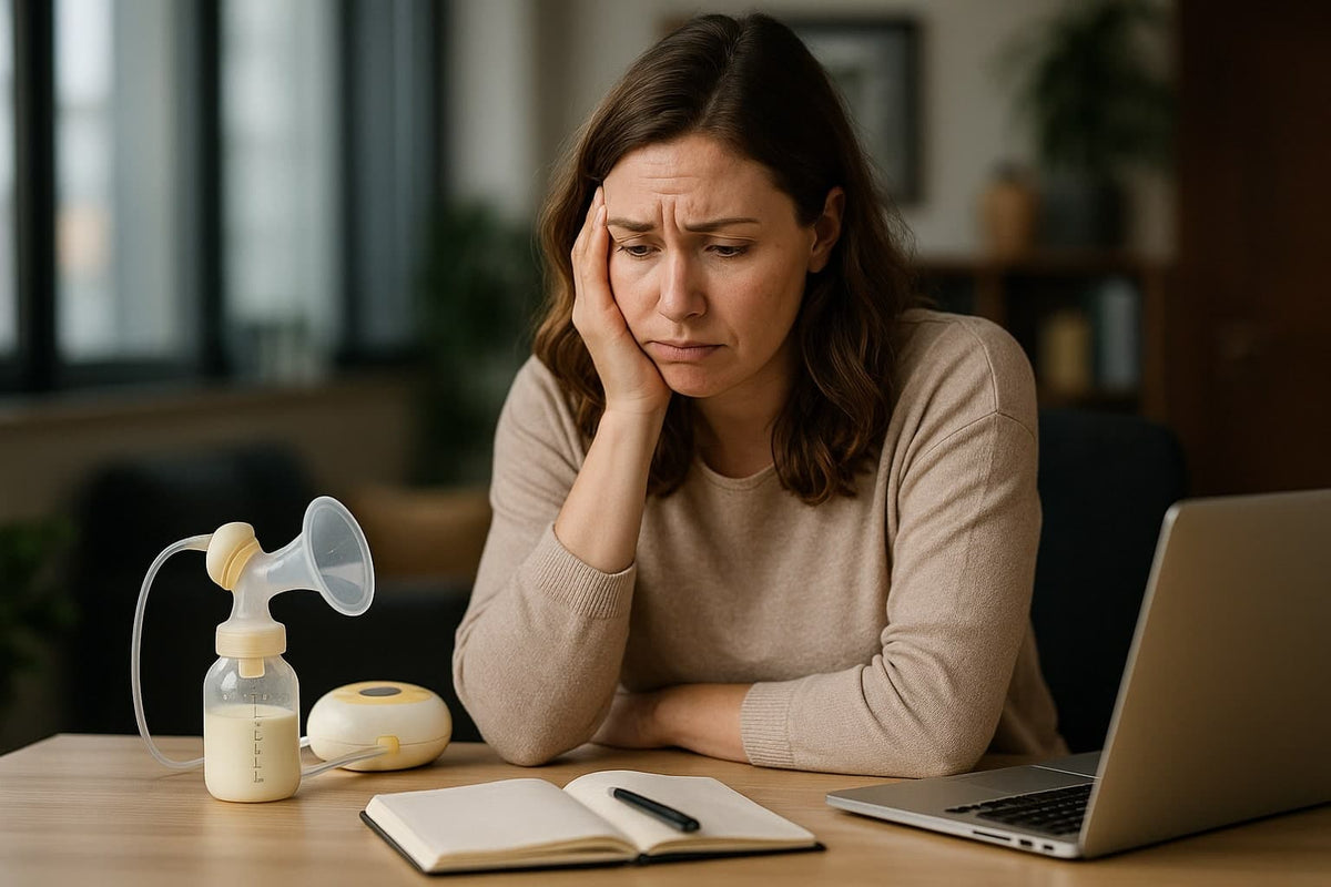 Mom at her office worried about not pumping enough breast milk - AI Generated image