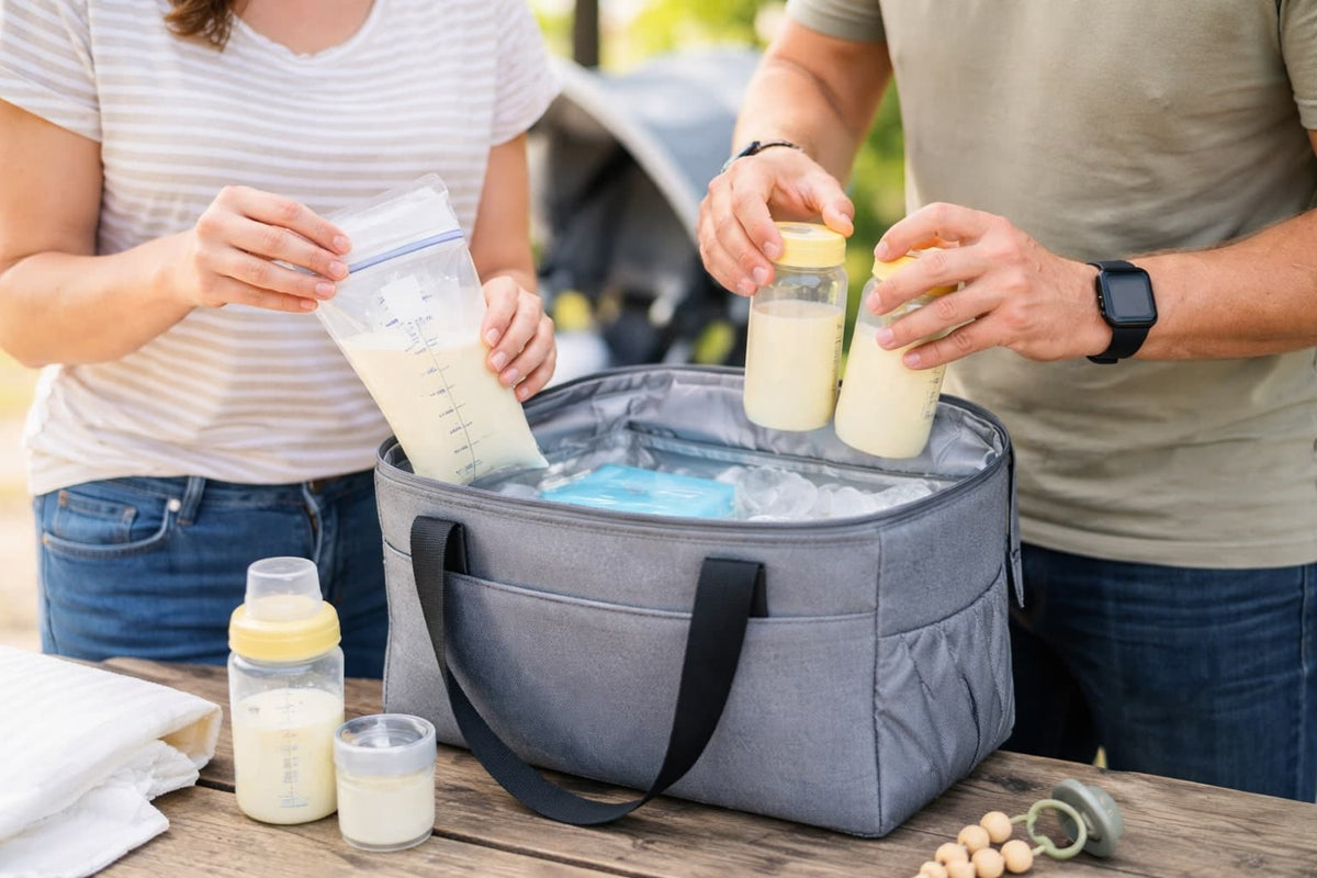 Parents Preparing Breast Milk On The Go - AI Generated Image