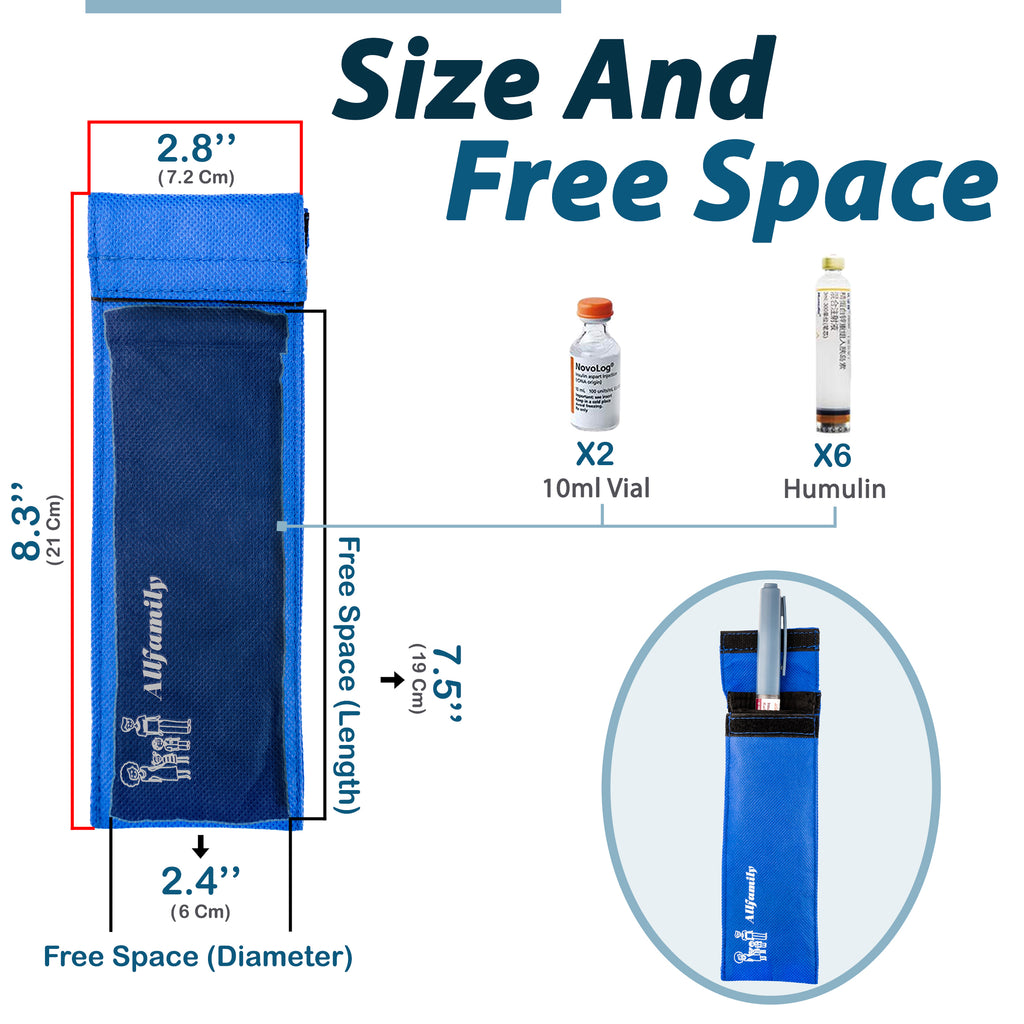 4AllFamily Chiller Bag, Insulin and Epipen Cooling Case, Storage space for one injector pen and vials, Small Size, Blue color