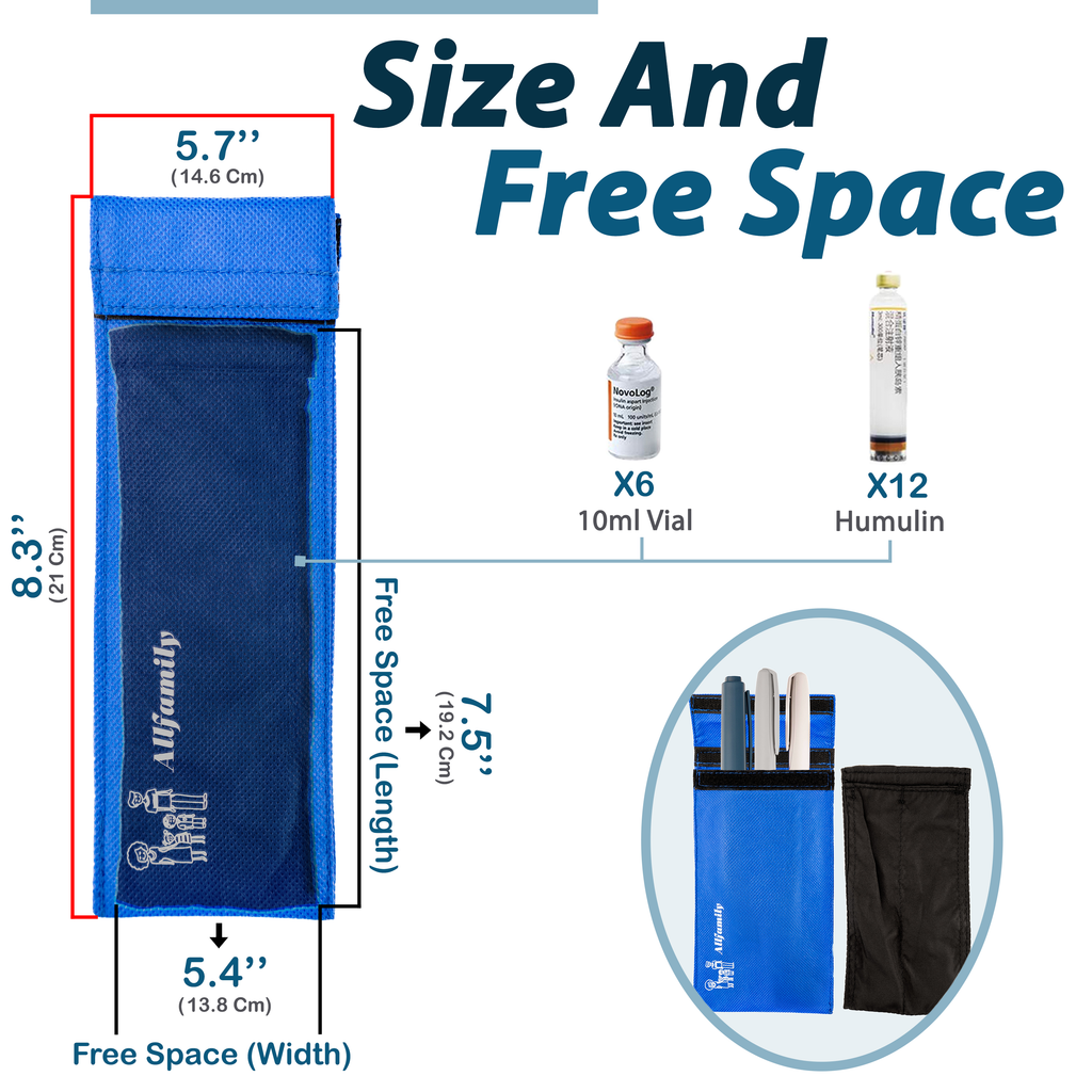 4AllFamily Chiller Bag, Insulin and Epipen Cooling Case, Storage space for one injector pen and vials, Big Size, Blue color