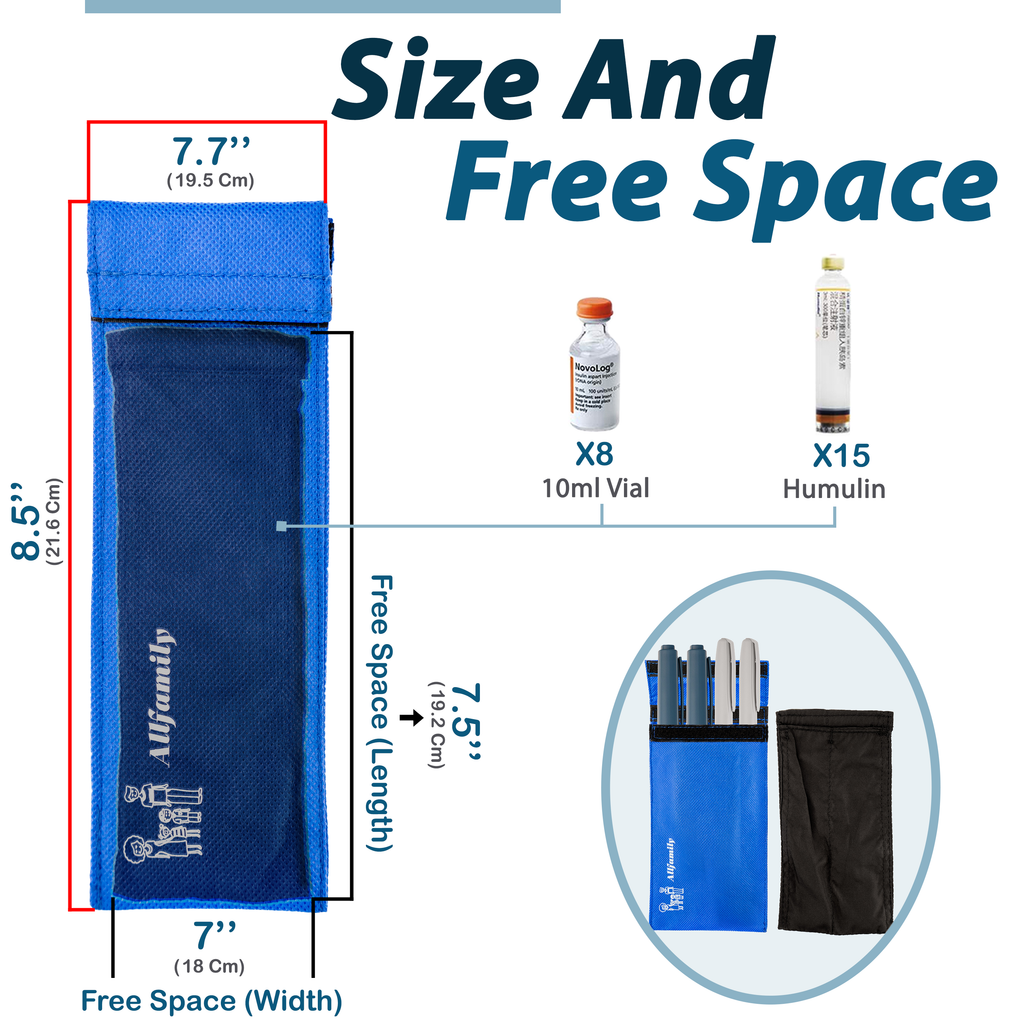 4AllFamily Chiller Bag, Insulin and Epipen Cooling Case, Storage space for one injector pen and vials - Size 4, Blue color