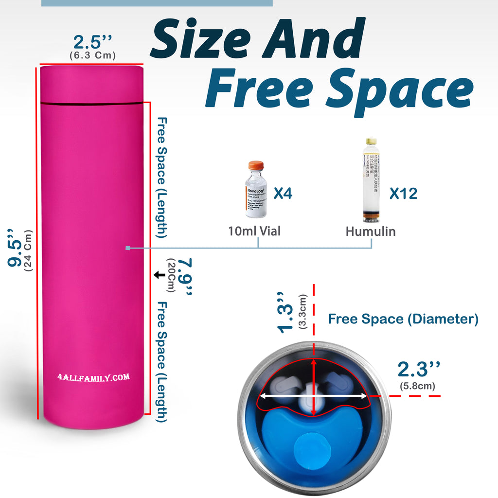 Nomad PRO - Portable Medication Cooling Case - 4AllFamily USA - Pink Color Model - Storage space for insulin vials and pens
